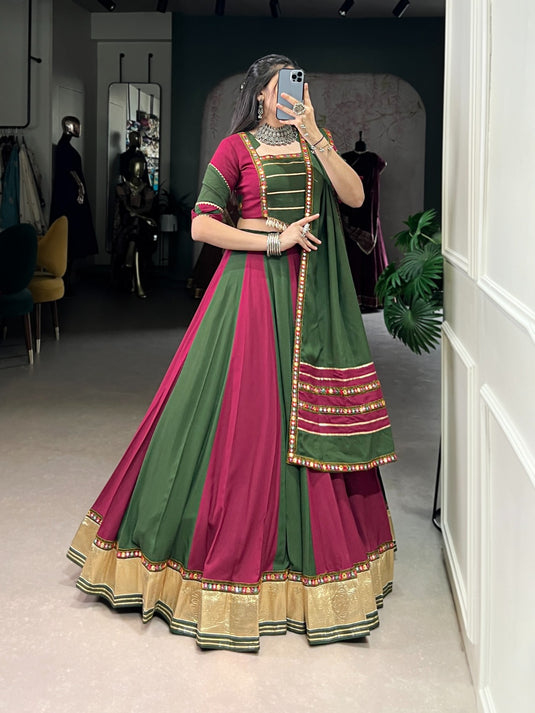 Dandiya Special Multicolor Gamthi work Rayon Ready to Wear Fully Stitched Lehenga Choli