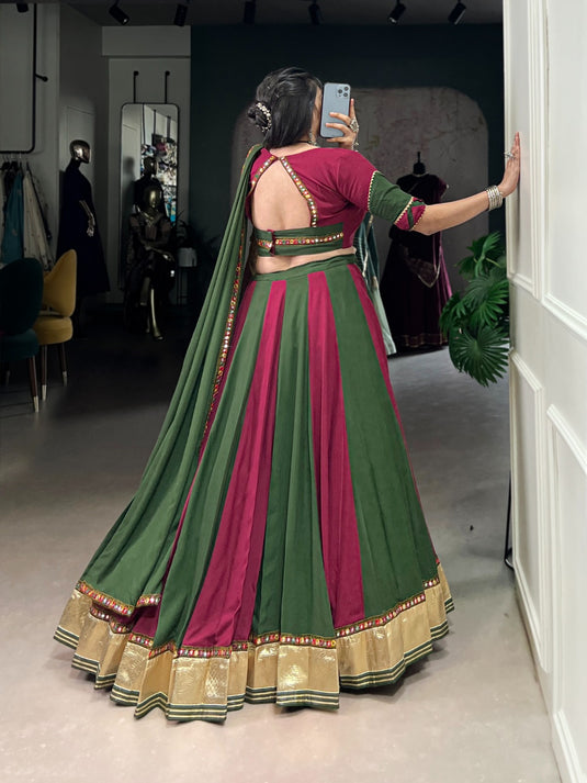 Dandiya Special Multicolor Gamthi work Rayon Ready to Wear Fully Stitched Lehenga Choli