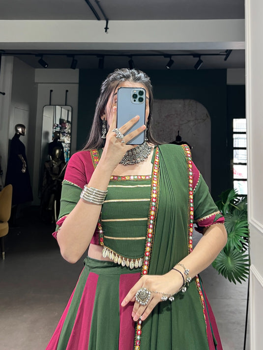 Dandiya Special Multicolor Gamthi work Rayon Ready to Wear Fully Stitched Lehenga Choli