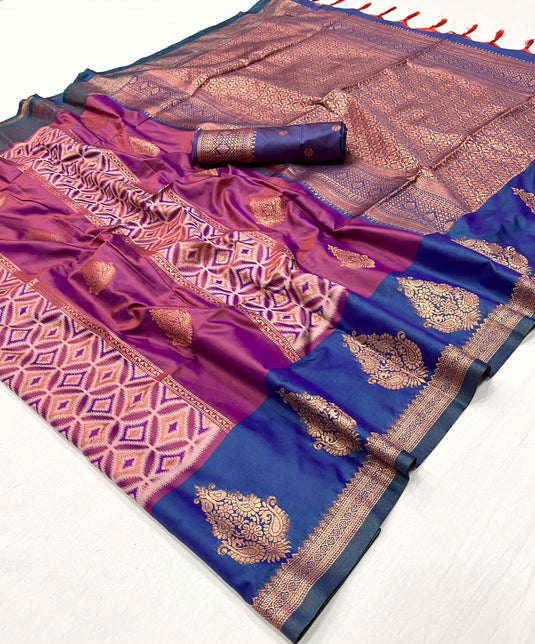 Wine Handloom Pochampally Weaving Silk Festive Wear Saree For Women