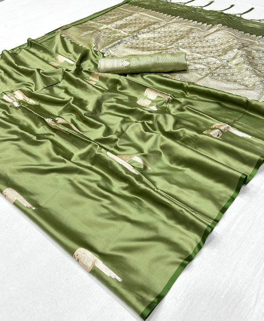 Wine Satin Handloom Weaving Party Wear Saree For Women