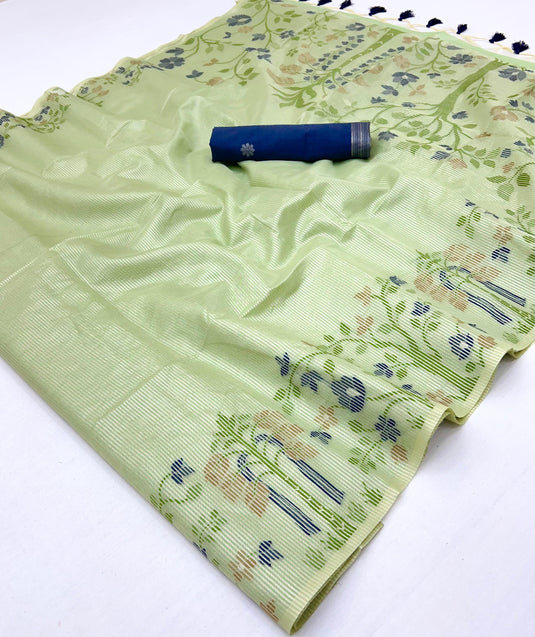 Pink Handloom Zari Tissue Brasso Weaving Festive Saree For Women