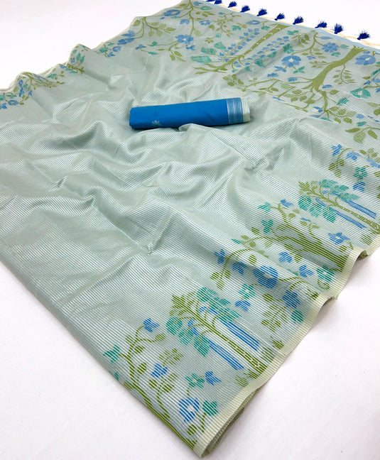 Pink Handloom Zari Tissue Brasso Weaving Festive Saree For Women