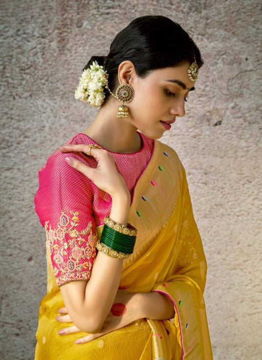 Designer Navy Blue Kora Banarasi Art Silk Festive Wear Saree For Women