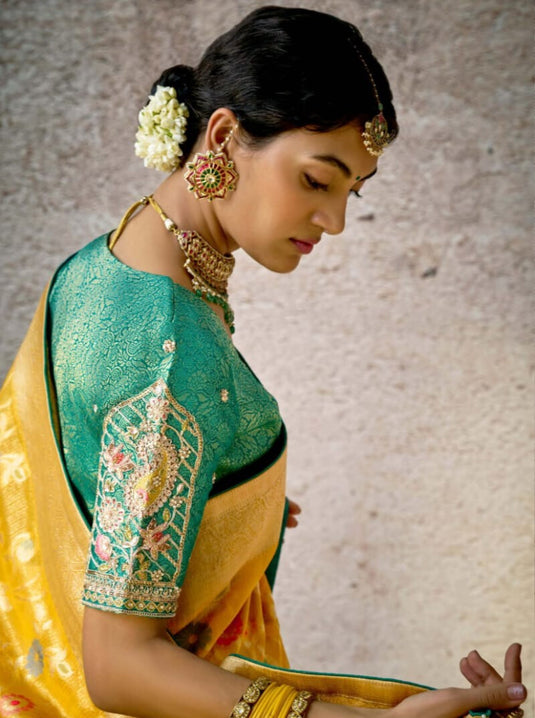 Designer Navy Blue Kora Banarasi Art Silk Festive Wear Saree For Women