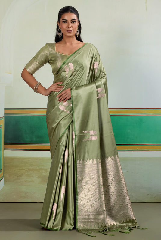 Wine Satin Handloom Weaving Party Wear Saree For Women
