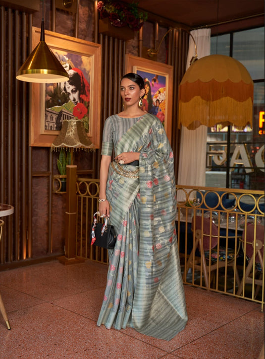 Rust Handloom Woven Linen Festive Wear Saree For Women