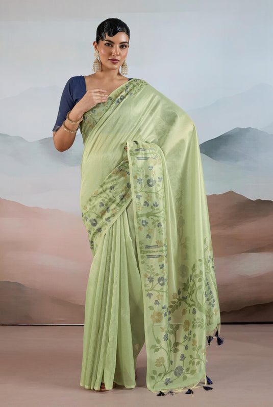 Pink Handloom Zari Tissue Brasso Weaving Festive Saree For Women