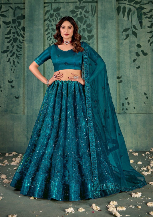 Black Butterfly Net Sequins Embroidered Semi Stitched Lehenga Choli