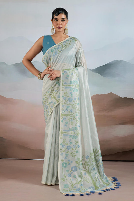 Pink Handloom Zari Tissue Brasso Weaving Festive Saree For Women