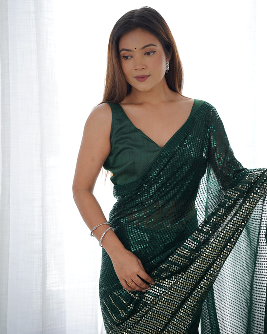 Elegant Black Sequins Embroidered Georgette Party Wear Saree For Women