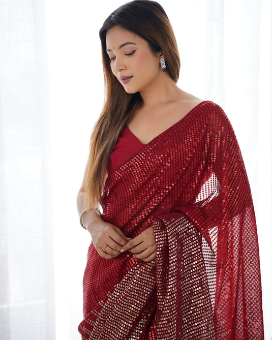 Elegant Black Sequins Embroidered Georgette Party Wear Saree For Women