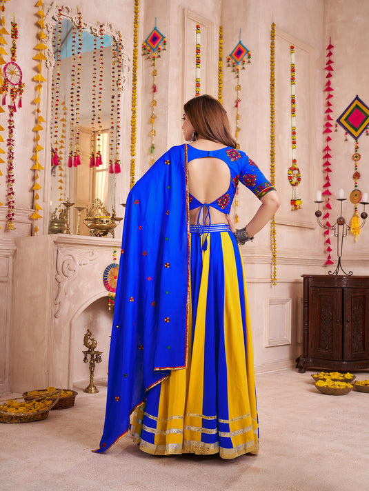 Navratri Special Multi color Viscose Cotton Lampi Work Ready to wear Fully Stitched Festive Wear Lehenga Choli