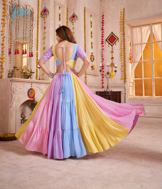Garba Night Special Multicolor Kutchi Work Viscose Cotton Readymade Fully Stitched Navratri Lehenga Choli For Women