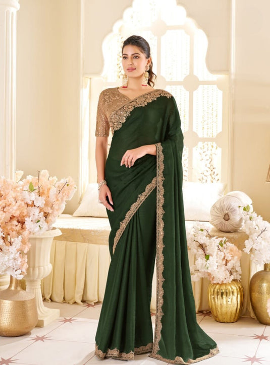 Purple Two Tone Georgette Silk Zari & Thread Embroidered Festive Wear Saree