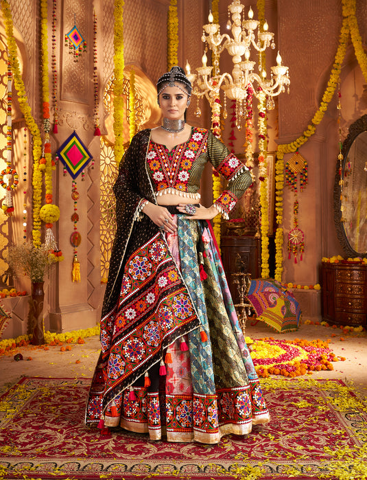 Navratri Special Black Viscose Rayon Embroidered Ready Made Fully Stitched Lehenga Choli