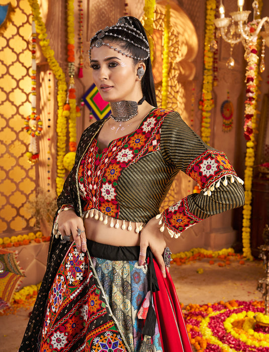 Navratri Special Black Viscose Rayon Embroidered Ready Made Fully Stitched Lehenga Choli