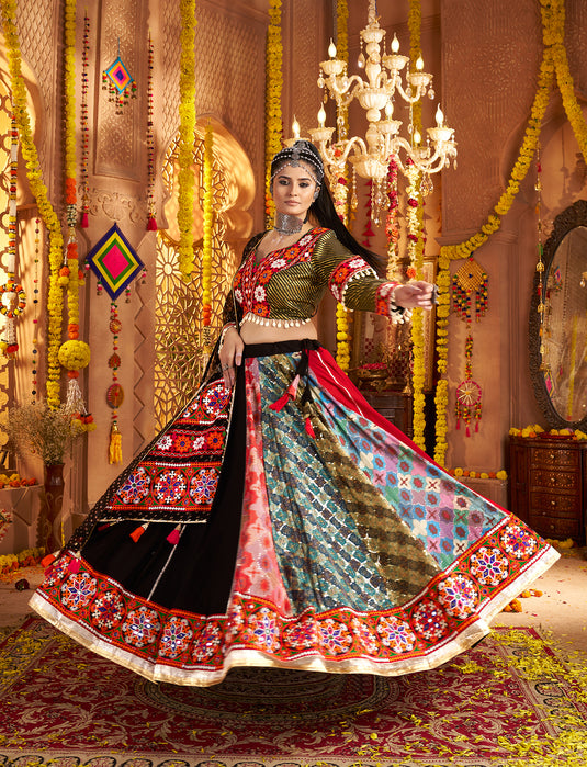 Navratri Special Black Viscose Rayon Embroidered Ready Made Fully Stitched Lehenga Choli