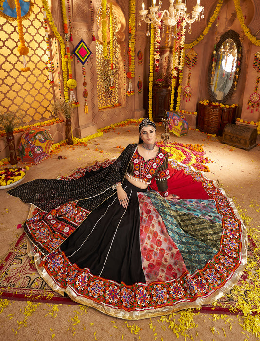 Navratri Special Black Viscose Rayon Embroidered Ready Made Fully Stitched Lehenga Choli