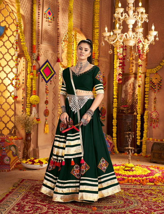 Navratri Special Teal Green Viscose Rayon Embroidered Ready Made Fully Stitched Lehenga Choli
