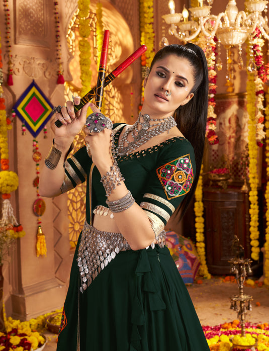 Navratri Special Teal Green Viscose Rayon Embroidered Ready Made Fully Stitched Lehenga Choli