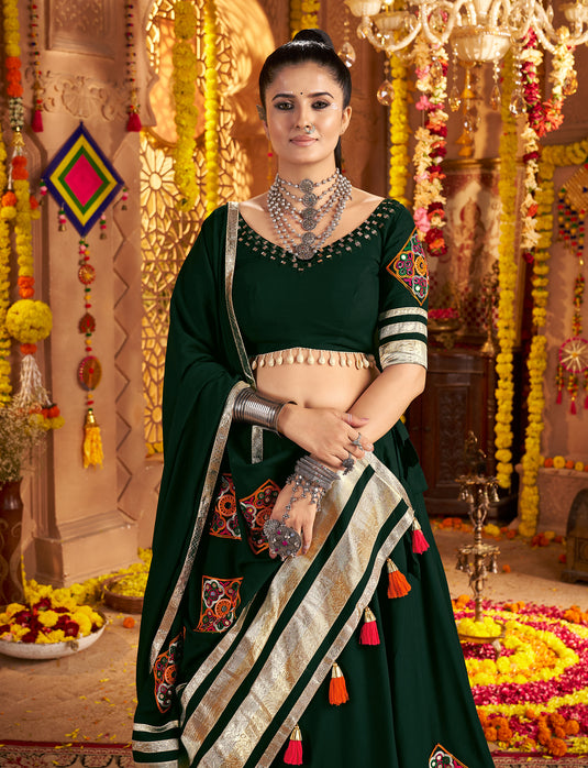 Navratri Special Teal Green Viscose Rayon Embroidered Ready Made Fully Stitched Lehenga Choli