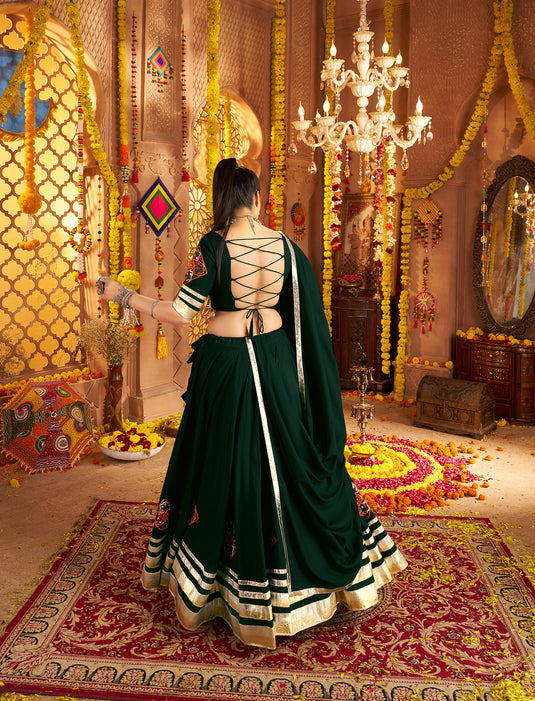 Navratri Special Teal Green Viscose Rayon Embroidered Ready Made Fully Stitched Lehenga Choli