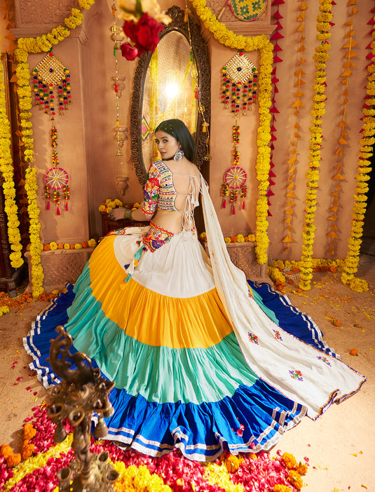 Navratri Special Multicolor Viscose Cotton Ready Made Fully Stitched Gamthi Work Lehenga Choli