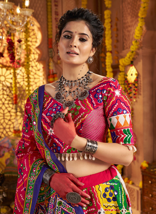 Navratri Special Multicolor Organic Cotton Aari Foil Work Fully Stitched Festive Wear Lehenga Choli