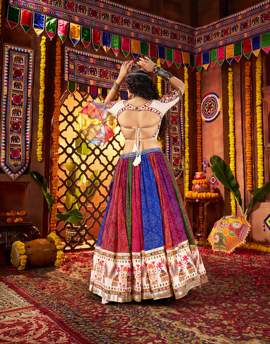 Navratri Special Special Multicolor Georgette Mirror Work Readymade Fully Stitched Festive Wear Lehenga Choli