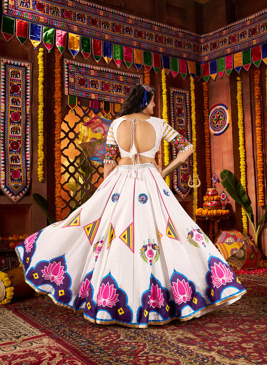 Navratri Special Off White Gajji Silk Mirror Work Fully Stitched Festive Wear Lehenga Choli