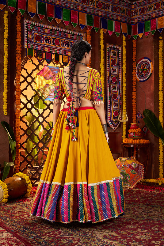 Garba Special Pink Viscose Cotton Thread Mirror Work Fully Stitched Festive Wear Lehenga Choli