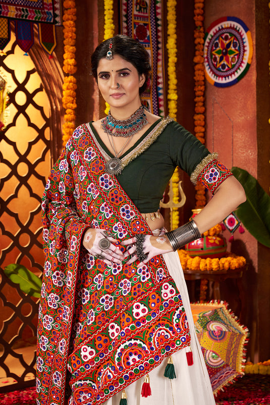 Dandiya Special White Silk Embroidered Ready made Fully Stitched Printed Festive Wear Lehenga Choli