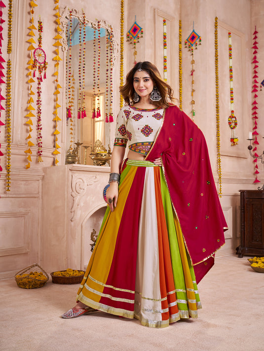 Garba Special Multi color Viscose Cotton Lampi  Work Ready to wear Fully Stitched Navratri Lehenga Choli