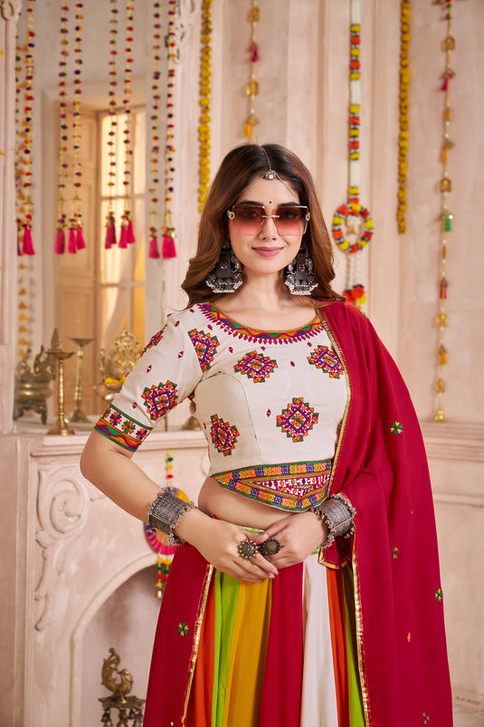Garba Special Multi color Viscose Cotton Lampi  Work Ready to wear Fully Stitched Navratri Lehenga Choli