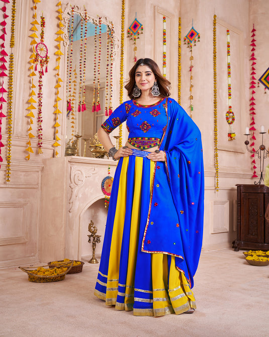 Garba Special Multicolor Viscose Cotton Lampi  Work Ready to wear Fully Stitched Festival Wear Lehenga Choli