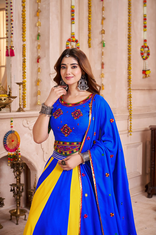 Garba Special Multicolor Viscose Cotton Lampi  Work Ready to wear Fully Stitched Festival Wear Lehenga Choli