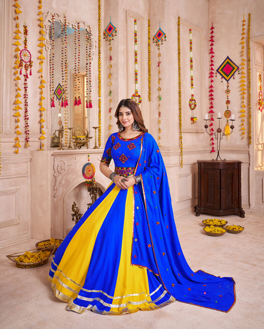 Garba Special Multicolor Viscose Cotton Lampi  Work Ready to wear Fully Stitched Festival Wear Lehenga Choli