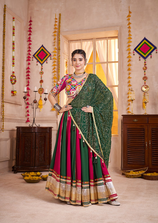 Garba Special Multicolor Kutchi Work Viscose Cotton Readymade Fully Stitched Festive Wear Lehenga Choli For Women