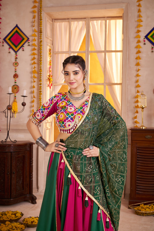 Garba Special Multicolor Kutchi Work Viscose Cotton Readymade Fully Stitched Festive Wear Lehenga Choli For Women