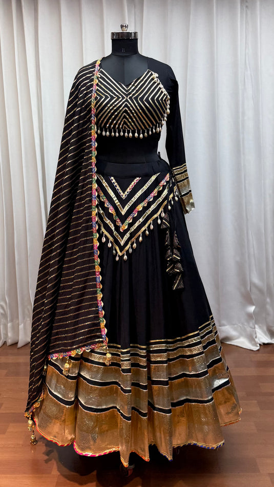 Dandiya Night Black Gamthi Work Viscose Cotton Ready to Wear Fully Stitched Festive Wear Lehenga Choli For Women