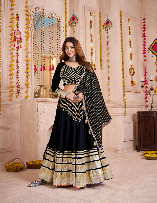 Dandiya Night Black Gamthi Work Viscose Cotton Ready to Wear Fully Stitched Festive Wear Lehenga Choli For Women