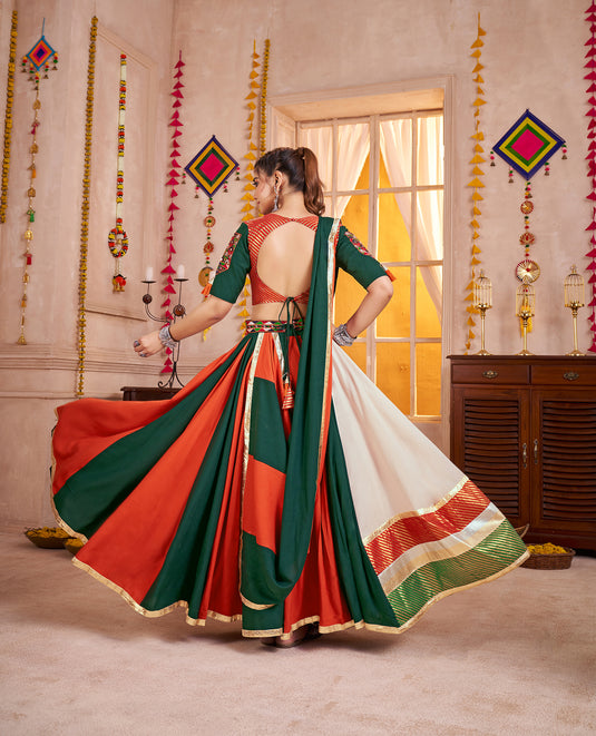 Navratri Night Special Multicolor Kutchi Work Viscose Cotton Readymade Fully Stitched Festive Wear Lehenga Choli For Women