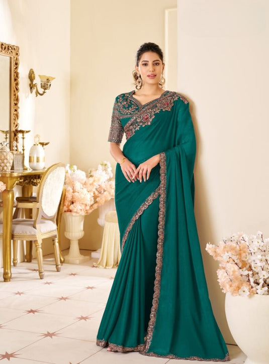 Purple Two Tone Georgette Silk Zari & Thread Embroidered Festive Wear Saree