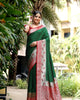 Bottle Green Banarasi Soft Silk Zari Weaving Paithani Saree With Beautiful Contrast Peacock Border