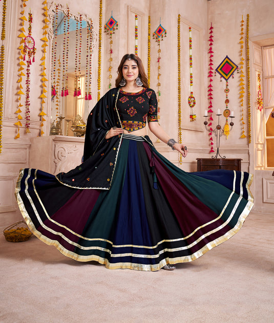 Navratri Special Multi color Viscose Cotton Lampi Work Ready to wear Fully Stitched Festive Wear Lehenga Choli