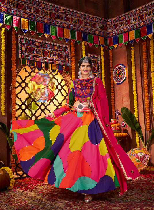 Multicolor Georgette Muslin Mirror Work Readymade Fully Stitched Festive Wear Lehenga Choli