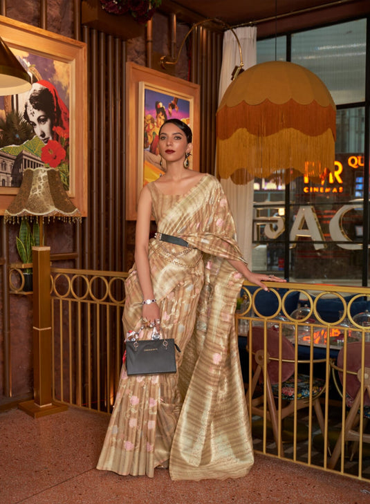 Rust Handloom Woven Linen Festive Wear Saree For Women