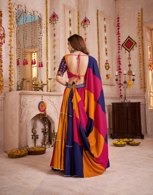 Garba Night Special Multicolor Kutchi Work Viscose Cotton Readymade Fully Stitched Navratri Lehenga Choli For Women