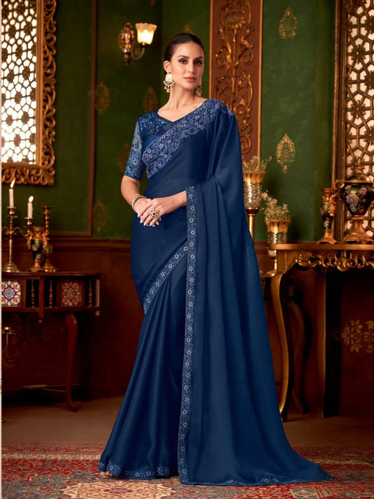 Dusty Pink Silk Chiffon Zari & Sequins Embroidered Work Saree